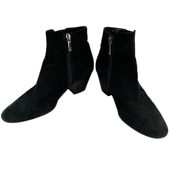 Aquatalia Italy Faylynn Weatherproof Booties 8 Black Pebbled Leather 2" Heels - Picture 14 of 14